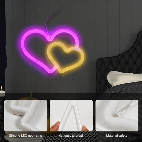 Heart Neon Signs Pink Decorations Lights LED Wall Décor Wedding, Party, Home NEW - Picture 4 of 8